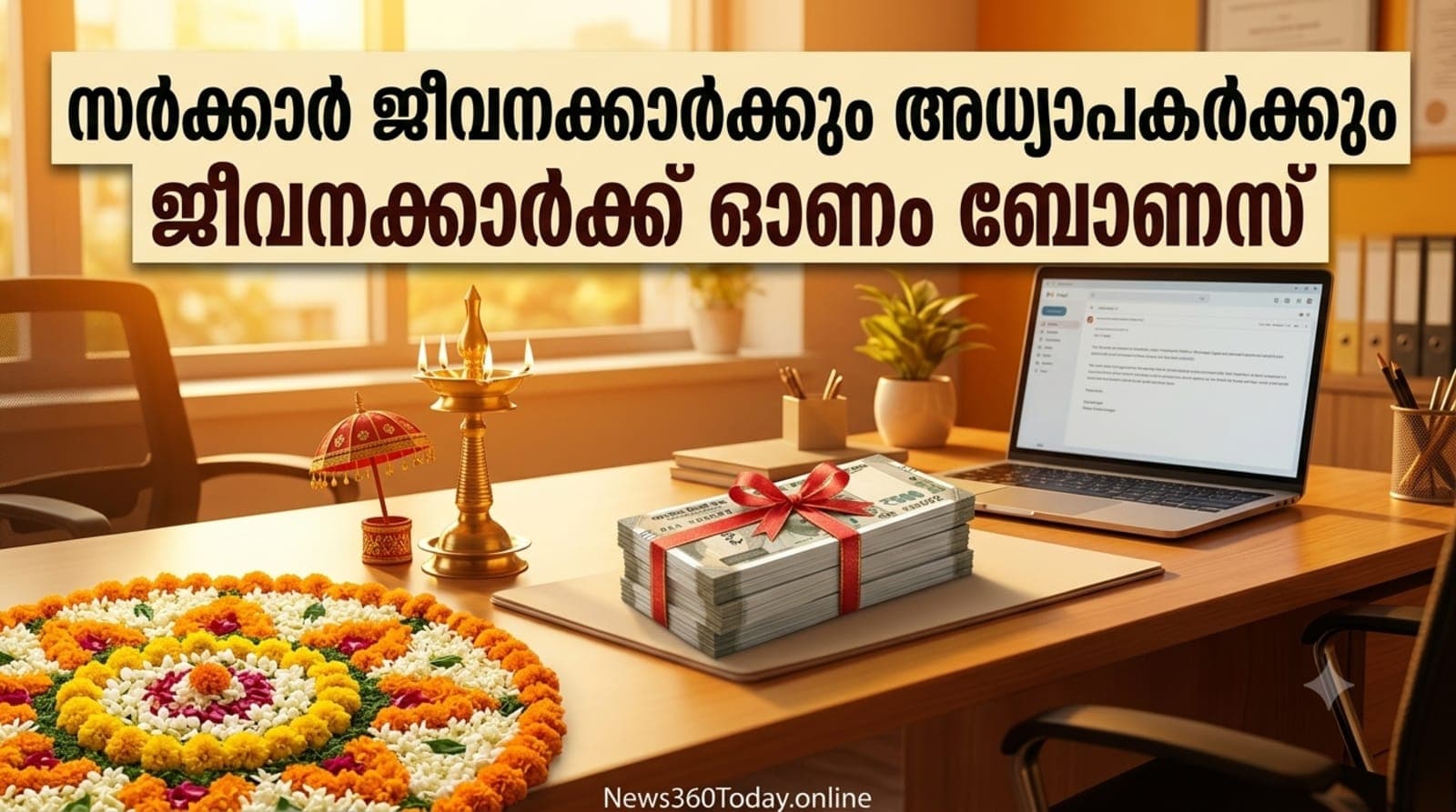 ഓണം ബോണസും അഡ്വാൻസും പ്രഖ്യാപിച്ച സർക്കാർ ഉത്തരവിനെ സൂചിപ്പിക്കുന്ന ചിത്രം